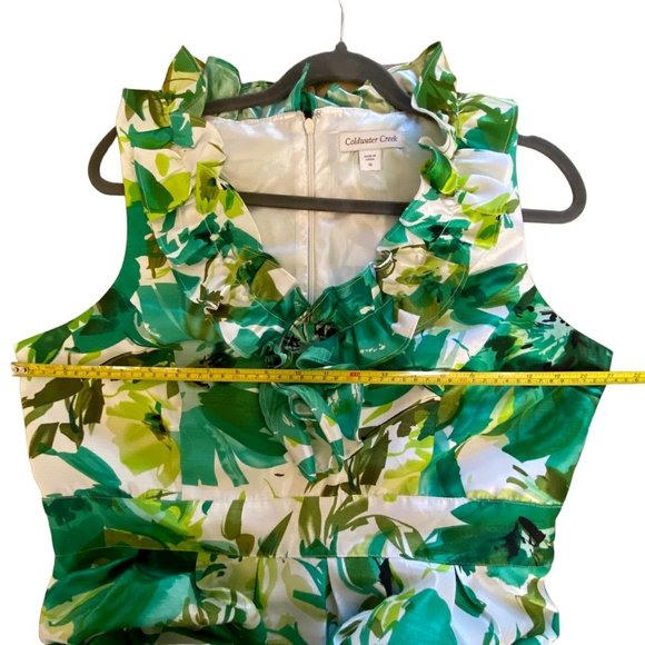 Coldwater Creek Womens 16 Ruffle Neck Floral Summer Shift Dress Green Tropical - Picture 8 of 13